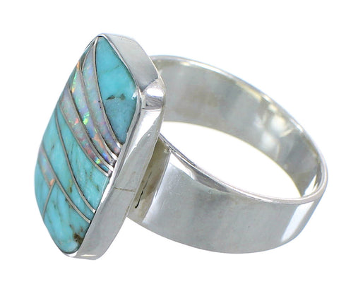 Silver Southwestern Turquoise And Opal Inlay Ring Size 6-3/4 AX83342